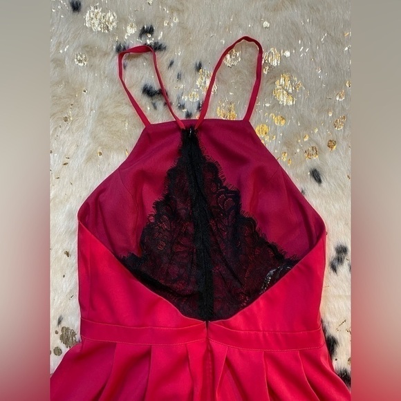 Revolve Lovers + Friends A line Hot Pink Black Lace Mini Dress Size Small - Picture 3 of 10